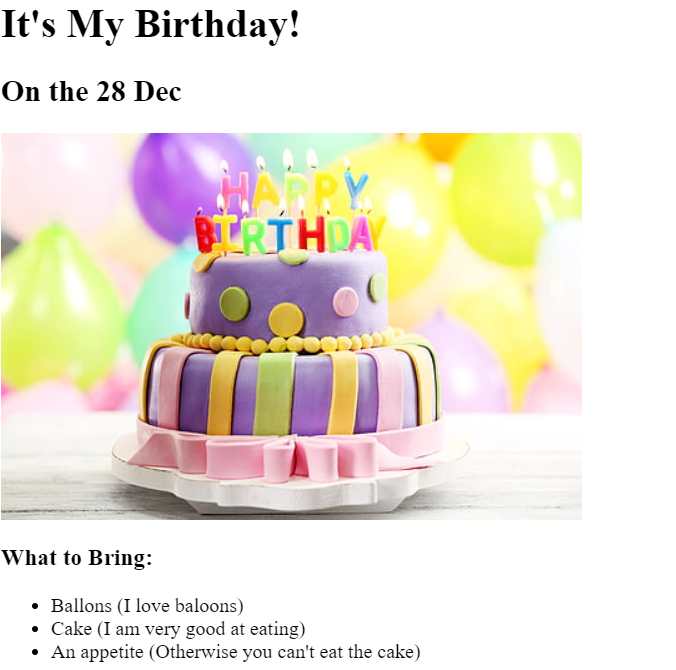 Screenshot of my Birthday Project